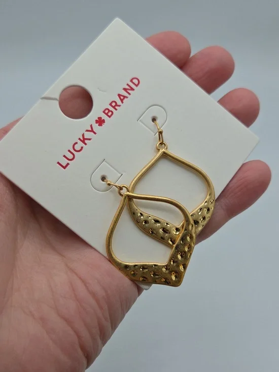 5 for $25! Lucky Brand Gold Tone Textured Open Teardrop Earrings - Picture 3 of 5